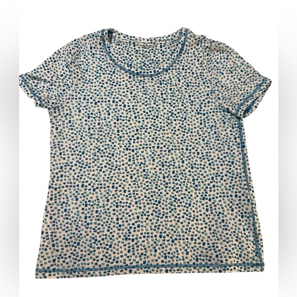 Weekends by Chicos Tee Vibrant Shades of Blue Splashed on White Soft Size Small. - Picture 2 of 10